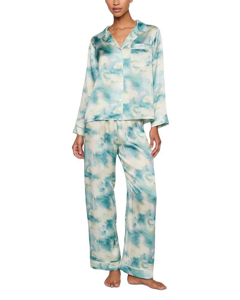 エバージェイ レディース アウター パーカー・スウェット プリント シルク Eberjey Inez Printed Washable Silk Long Pajama Set Seafoam Sil