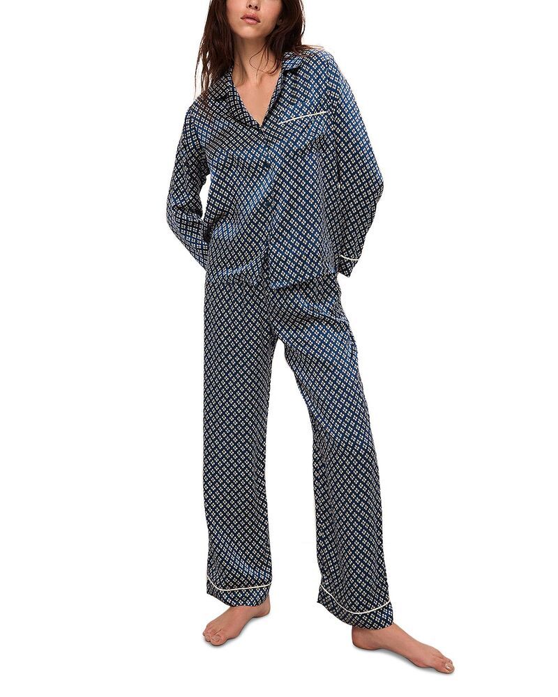 エバージェイ レディース アウター パーカー・スウェット プリント シルク Eberjey Inez Printed Washable Silk Long Pajama Set Petite Bati