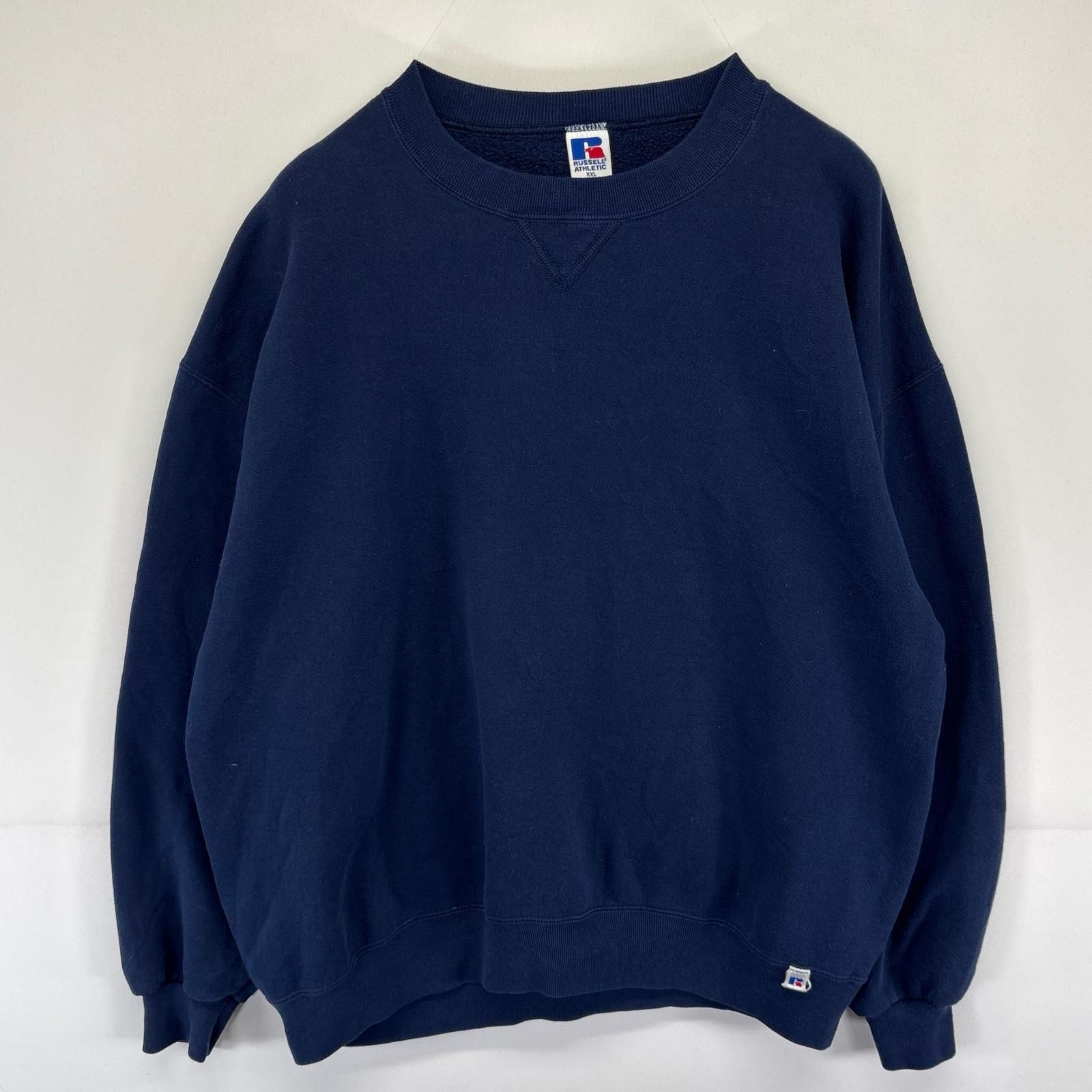 古着 ラッセルアスレティック RUSSELL ATHLETIC USA製 スウェット クルーネック Vガゼット 大きいサイズ 2XL ネイビー系 無地 メンズ