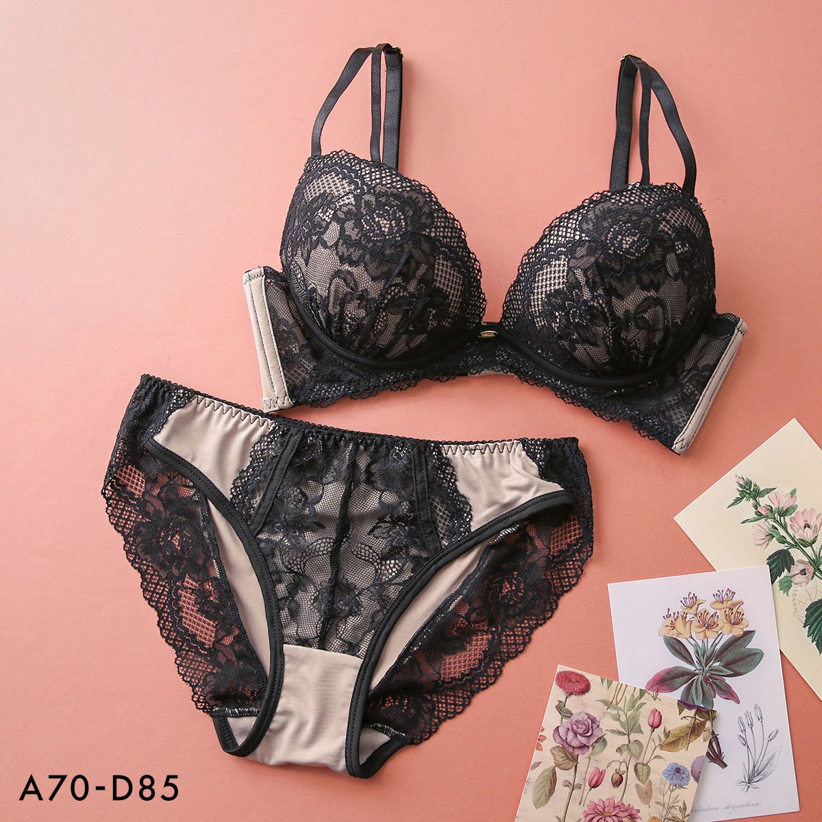 Maquigerie ブラジャーショーツセット D75 ショーツL 新品】ピュアシェリ ストリングレース ブラセット ABCD 谷間 盛り 脇