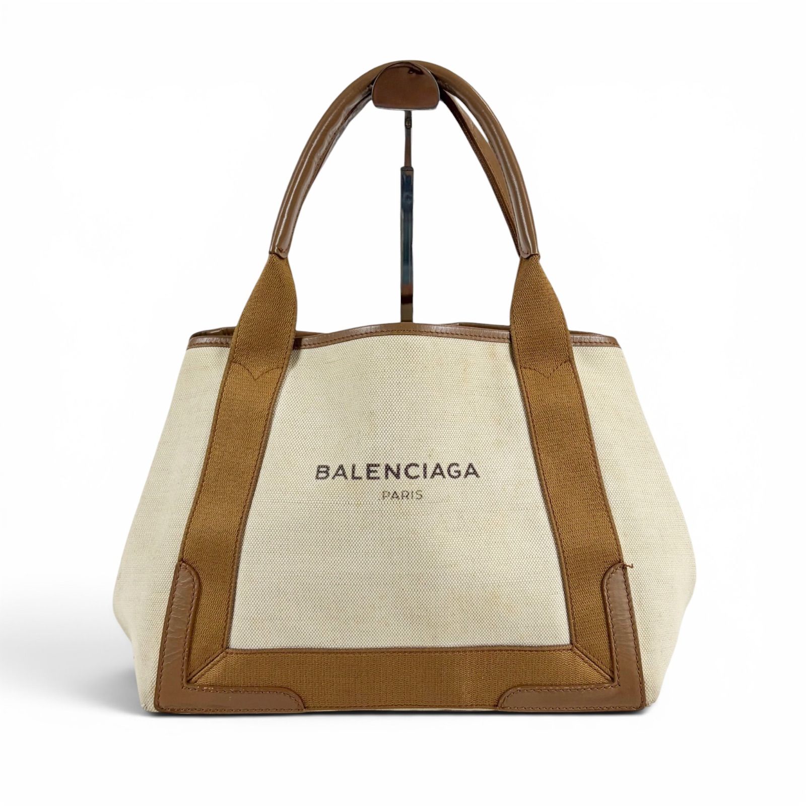 バレンシアガ BALENCIAGA ネイビーカバス S ミニトートバッグ ハンドバッグ ポーチ付き ブラウン ホワイト キャンバス バレンシアガ BALENCIAGA ネイビーカバス S ミニトートバッグ ハンドバッグ ポーチ付き ブラウン ホワイト キャンバス