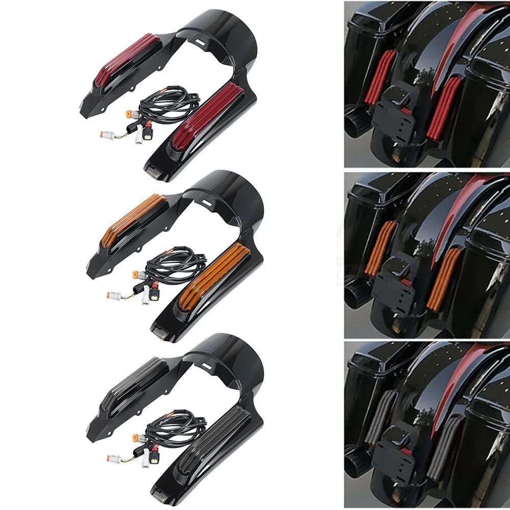 MOTORCYCLE LED LIGHT REAR FENDER EXTENSION FASCIA SET HARLEY TOURING ELECTRA STREET GLIDE ROAD KING FLHR FLTRX 2014-2022