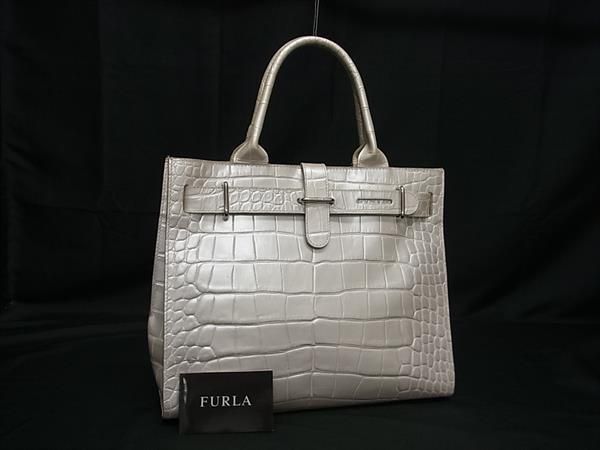 FURLA フルラ クロコダイル型押しレザー トートバッグ ハンドバッグ
