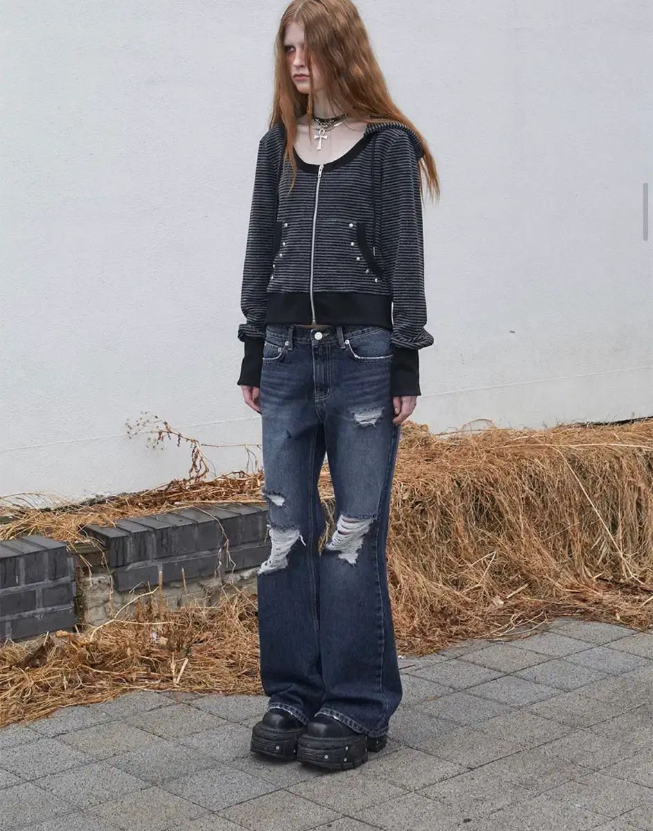 新品/2 notknowing ズボン フレアデニム ダークブルー notknowing