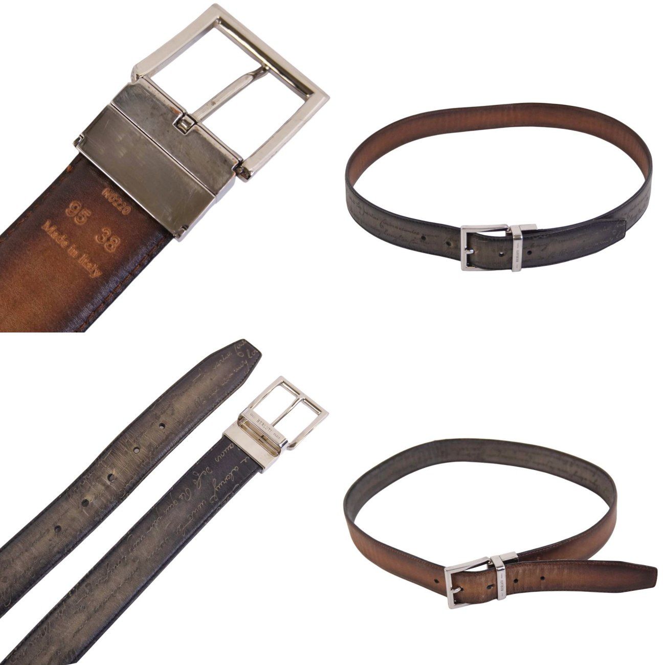 BERLUTI ベルルッティ ベルト カリグラフィ リバーシブル 約100cm 美品 ベルルッティ BERLUTI レザーベルト バックル リバーシブル