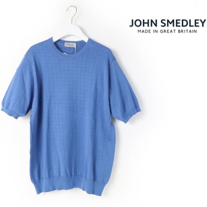 新品 JOHN SMEDLEY ジョンスメドレー 【 ジョンスメ 】24G EASY FIT コットン アイレット柄ニットTシャツ FABIEN T-SHIRT CN SS L # 179