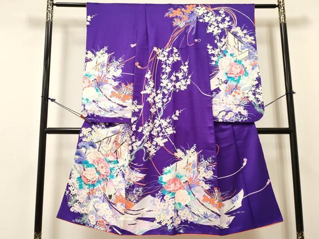 平和屋着物[]七五三　女の子　７歳　祝着　四つ身　几帳群れ鶴花蝶文　金彩　逸品　DABC5481ma