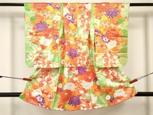 平和屋着物[]七五三　女の子　３歳　祝着　三つ身　乱菊　几帳花文　金彩　逸品　DABC5482ma
