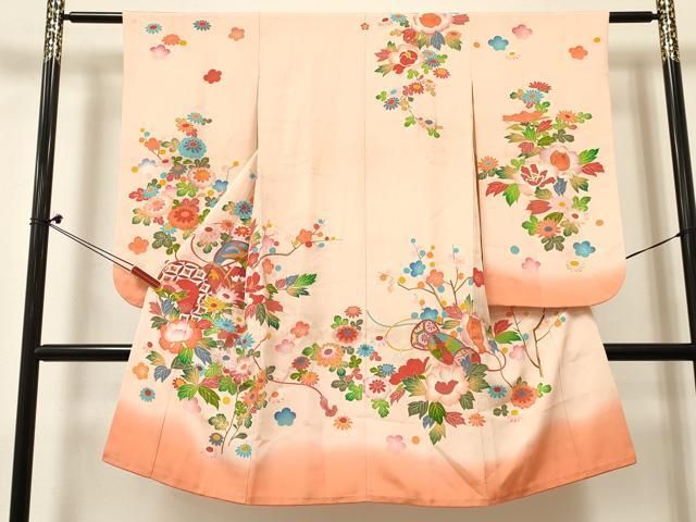 平和屋着物[]七五三　女の子　７歳　祝着　四つ身　鼓花文　暈し染め　金彩　逸品　DABC5487ma