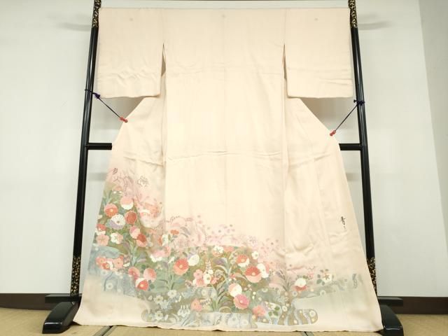 平和屋着物●京友禅の第一人者　松井青々　色留袖　駒刺繍　草花文　金彩　大丸扱い　正絹　逸品　DABD9404ud