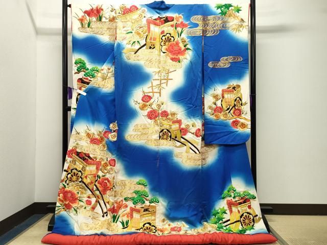 平和屋本店●色打掛　お引きずり　和装　結婚式　婚礼　神社挙式　花嫁　唐織　駒刺繍　御所車梅松花文　金糸　暈し染め　逸品　CABG4293gh