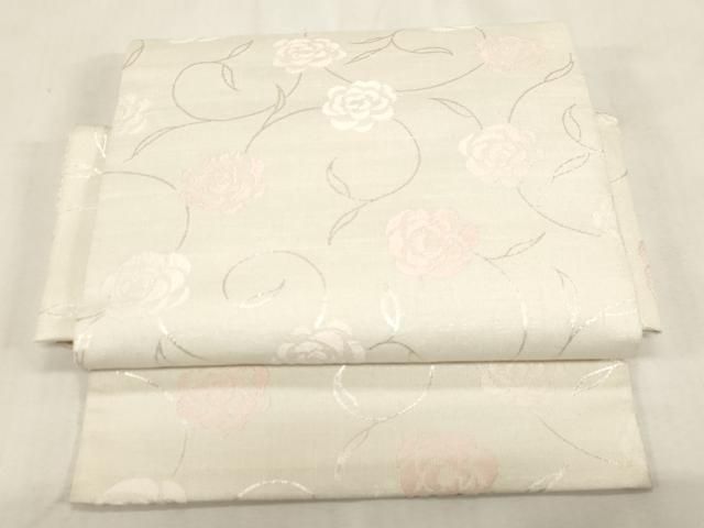 平和屋着物●ワンタッチつけ帯　草花文　銀糸　正絹　逸品　CABG9275dy