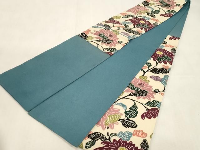 平和屋着物●半幅帯　型染め　草花文　鬼しぼ縮緬　正絹　逸品　CABG9317dy
