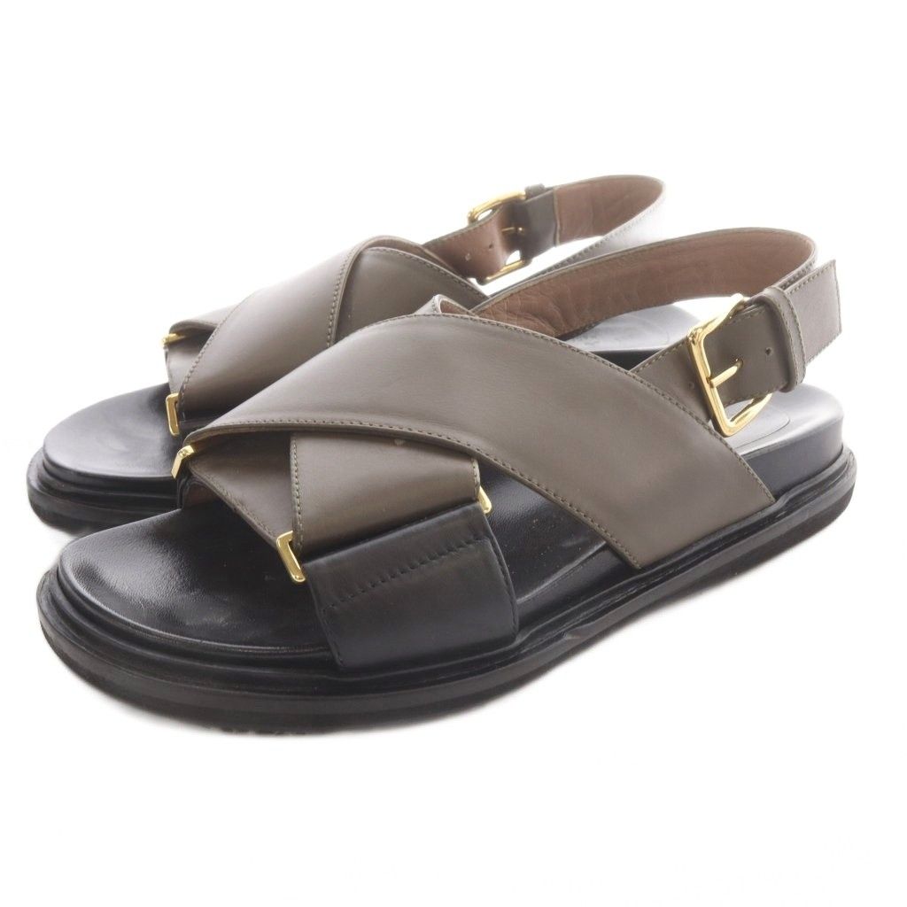 マルニ MARNI フスベット サンダル ストラップ レザー 37 グレージュ