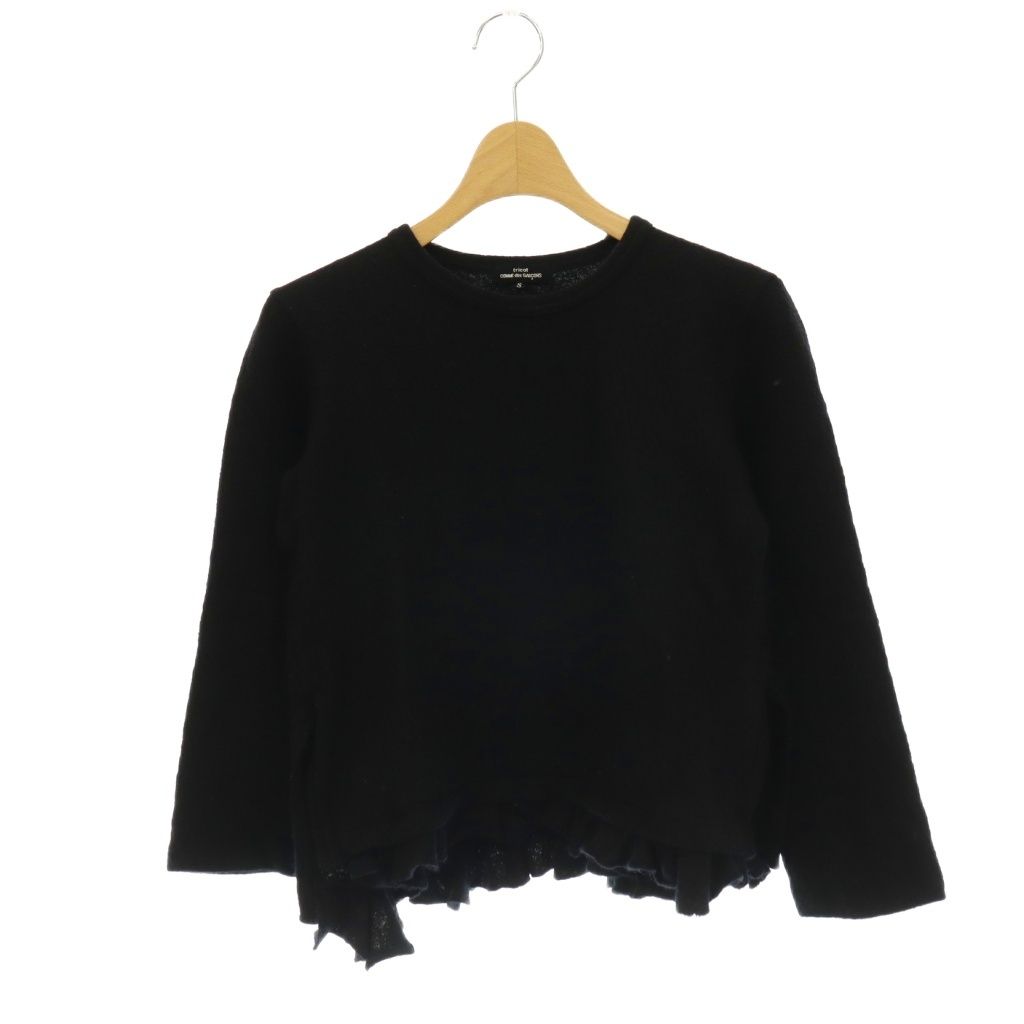 トリココムデギャルソン tricot COMME des GARCONS AD2021 ウール縮絨フリルカットソー 長袖 S ブラック /DO ■OS