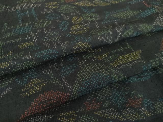 平和屋着物●結城紬　100亀甲　風景文　正絹　逸品　DABF7196ps