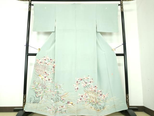 平和屋着物●本加賀友禅作家　柿本市郎　色留袖　枝梅　鴛鴦立波舟文　正絹　逸品　DABF7208ps