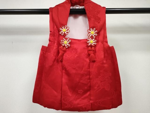 平和屋着物[]女の子　子供　被布　花車地紋　緋色　逸品　DABE7293ma