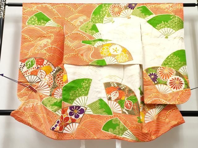 平和屋着物[]七五三　女の子　３歳　祝着　三つ身　駒刺繍　扇面花文　金彩　逸品　DABE7305ma 15,600円