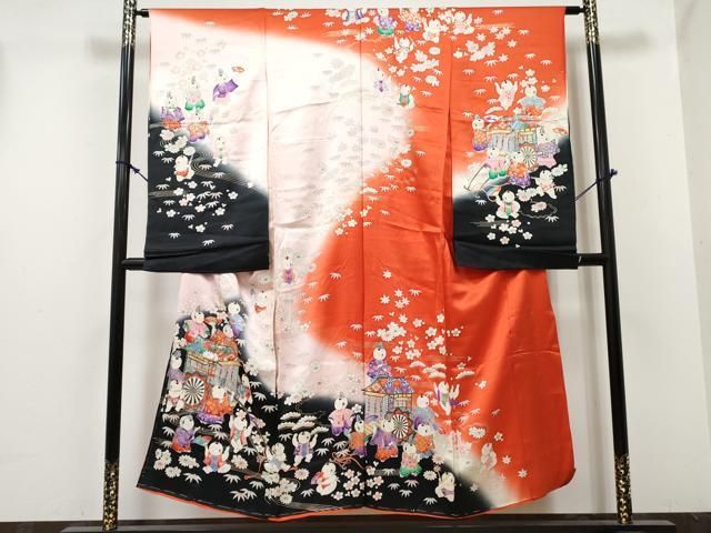 平和屋着物[]七五三　女の子　子供　祝着　駒刺繍　唐子　御所車花文　暈し染め　金銀彩　仮絵羽　逸品　未使用　DABE7318ma