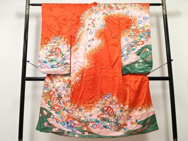 平和屋着物[]七五三　女の子　７歳　祝着　四つ身　花蝶文　暈し染め　金彩　逸品　DABE7313ma 14,560円