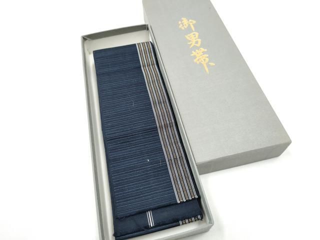 平和屋着物○男性 本場筑前博多織 角帯 間道 紙箱付き 正絹 逸品