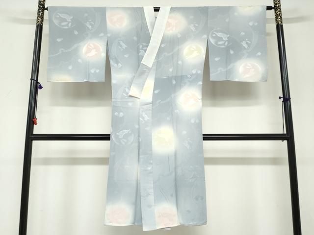 平和屋着物●長襦袢　無双仕立て　地紋起こし　雪輪舞桜地紋　跳兎　暈し染め　正絹　逸品　DABF1499ud