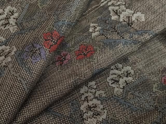 平和屋着物●本場大島紬　7マルキ　風景草花文　正絹　逸品　未使用　DABF1510ud