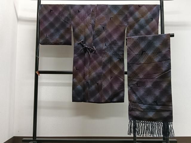 平和屋着物∞染色作家　斉藤三才　道中着　輪奈ビロード　吉祥文　ロング丈　ショール・反端付き　正絹　逸品　CABG3954ua