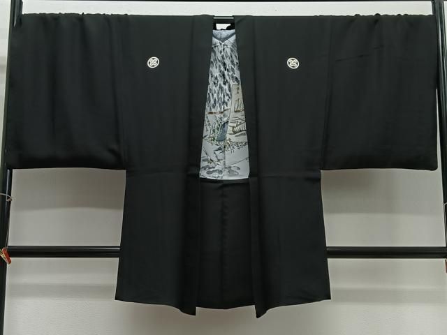 平和屋着物∞男性　長羽織　黒紋付　正絹　逸品　CABG3956ua