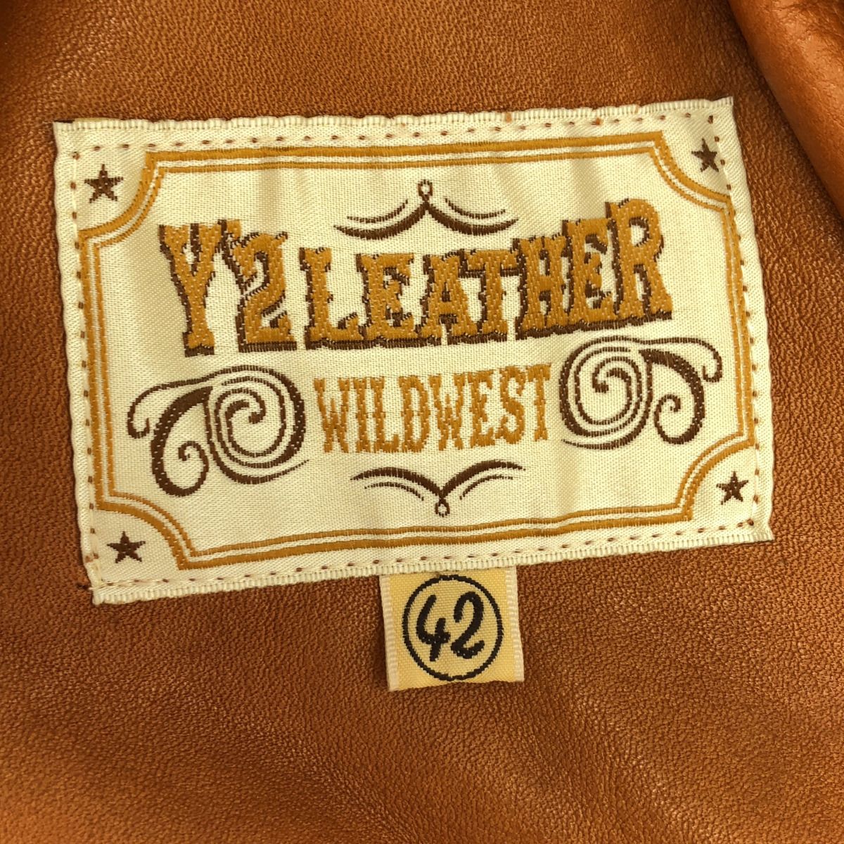 Y2 LEATHER STEER ROUGHOUT & SADDLE HORSE WESTERN SHIRT JACKET スウェードレザーウエスタンジャケット WJ-04 ブラウン 42