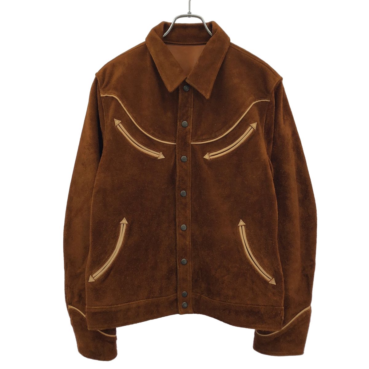 Y2 LEATHER STEER ROUGHOUT & SADDLE HORSE WESTERN SHIRT JACKET スウェードレザーウエスタンジャケット WJ-04 ブラウン 42