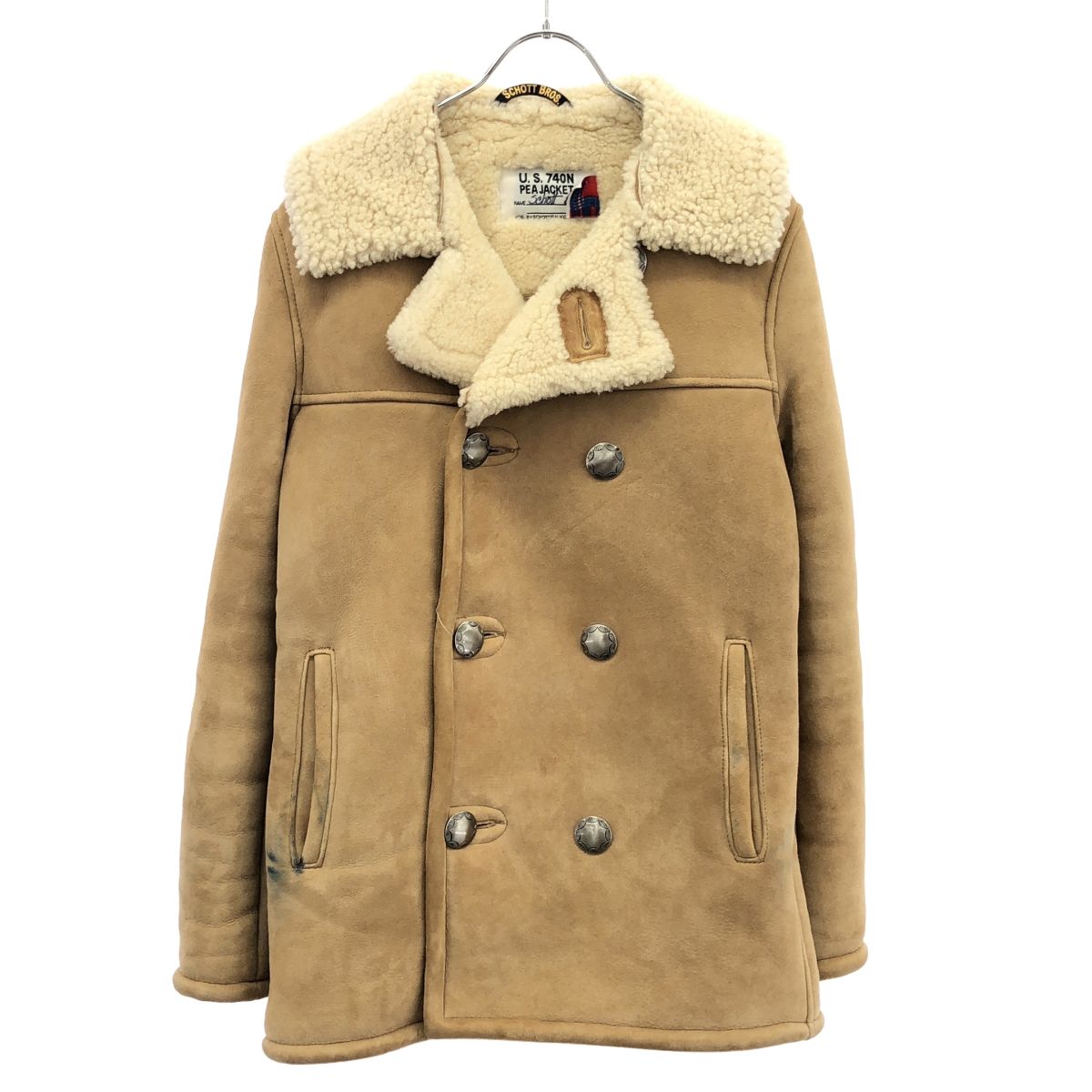 Schott ショット Ron Herman別注 コンチョボタンムートンレザーPコート キャメルブラウン S