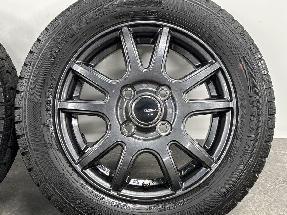 【25年製 バリ溝】EMBELY S10 13in 4.00B +45 PCD100 グッドイヤー アイスナビ7 155/65R13 ワゴンR アルト ミラジーノ プレオ ザッツ モコ