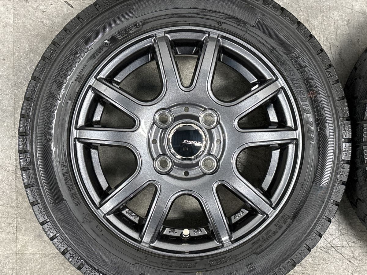 【25年製 バリ溝】EMBELY S10 13in 4.00B +45 PCD100 グッドイヤー アイスナビ7 155/65R13 ワゴンR アルト ミラジーノ プレオ ザッツ モコ