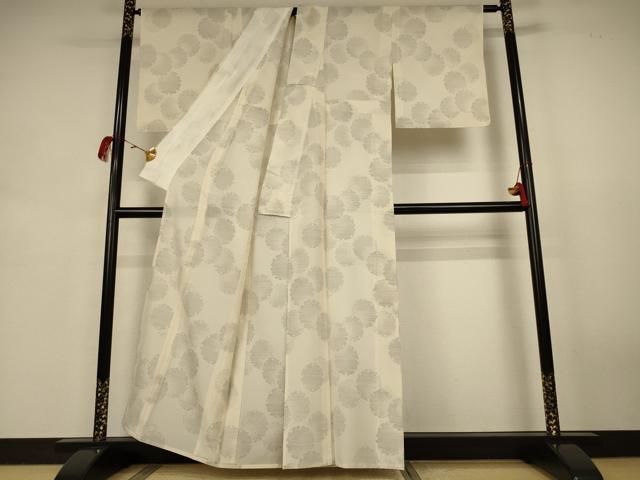 平和屋着物＊夏物　本場大島紬　夏大島　白大島　雪輪文　正絹　逸品　AABJ9199jd