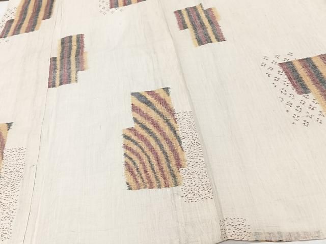 平和屋着物＊夏物　本場小千谷縮　幾何学文　麻　逸品　CABJ4066xi