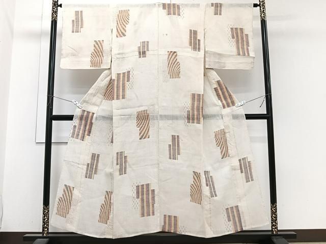 平和屋着物＊夏物　本場小千谷縮　幾何学文　麻　逸品　CABJ4066xi