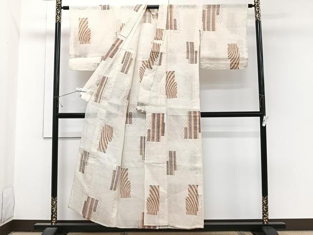 平和屋着物＊夏物　本場小千谷縮　幾何学文　麻　逸品　CABJ4066xi