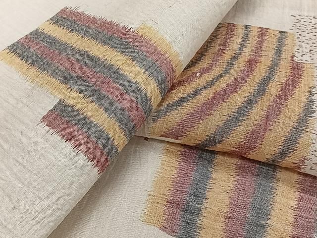 平和屋着物＊夏物　本場小千谷縮　幾何学文　麻　逸品　CABJ4066xi