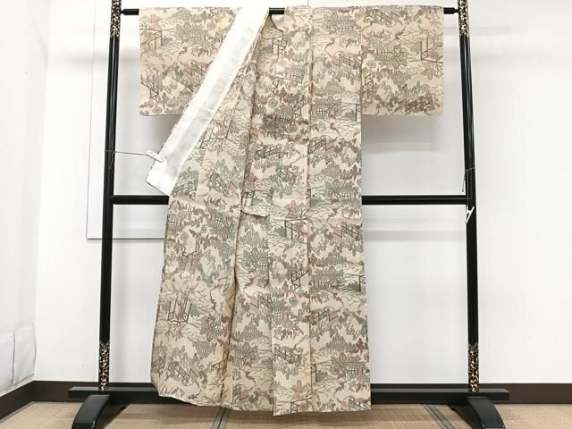平和屋着物＊夏物　上布　風景文　麻　逸品　CABJ4067xi
