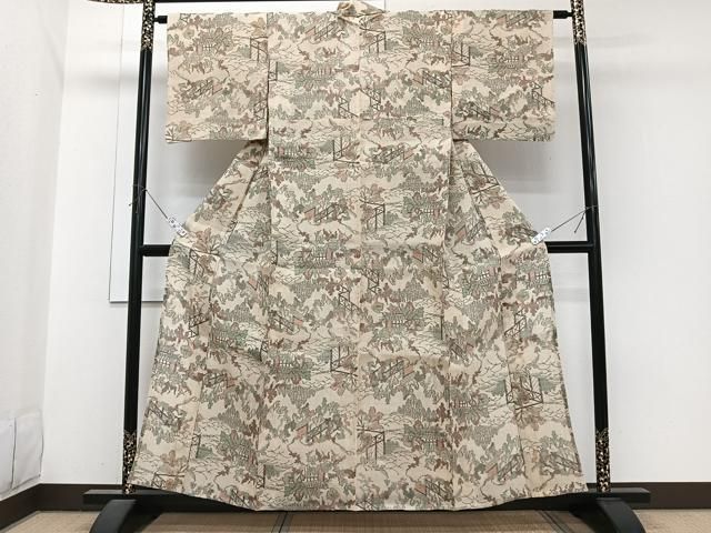 平和屋着物＊夏物　上布　風景文　麻　逸品　CABJ4067xi