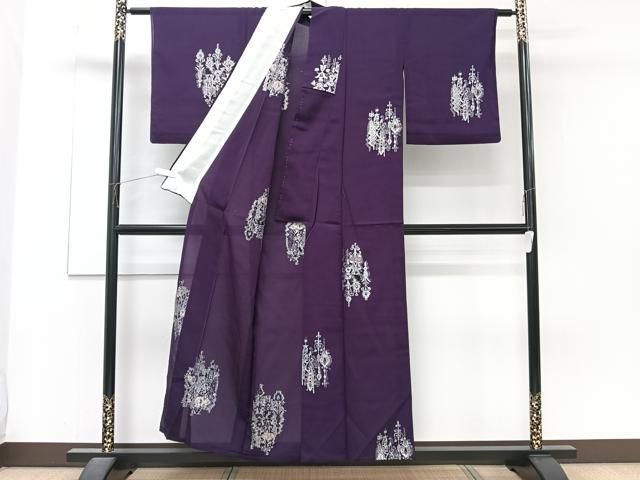 平和屋着物＊夏物　お召　吉祥文　寿光織　銀糸　正絹　逸品　CABJ4095xi