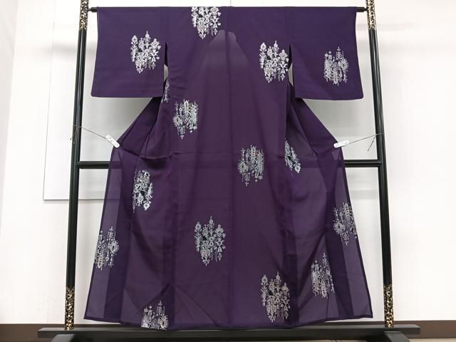 平和屋着物＊夏物　お召　吉祥文　寿光織　銀糸　正絹　逸品　CABJ4095xi