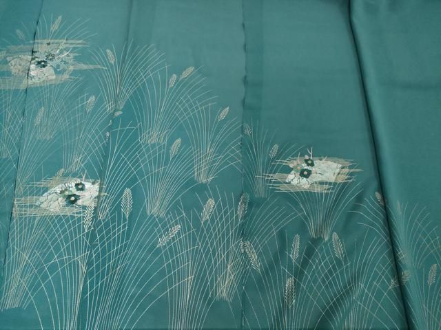 平和屋着物＊夏物　付下げ　解き反物　着尺　裁断済　絽　刺繍　地紙花文　小麦　金銀彩　逸品　未使用　DABH2642zzz