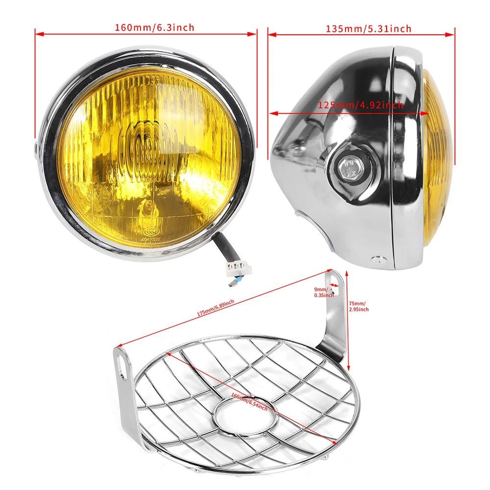6.5'' FRONT MOTORCYCLE ROUND HEADLIGHT WITH MESH GRILL GUARD LAMP COVER PROTECTOR CAFE RACER CRUISER RETRO HEADLAMP 6.5'' FRONT MOTORCYCLE ROUND HEADLIGHT WITH MESH GRILL GUARD LAMP COVER PROTECTOR CAFE RACER CRUISER RETRO HEADLAMP