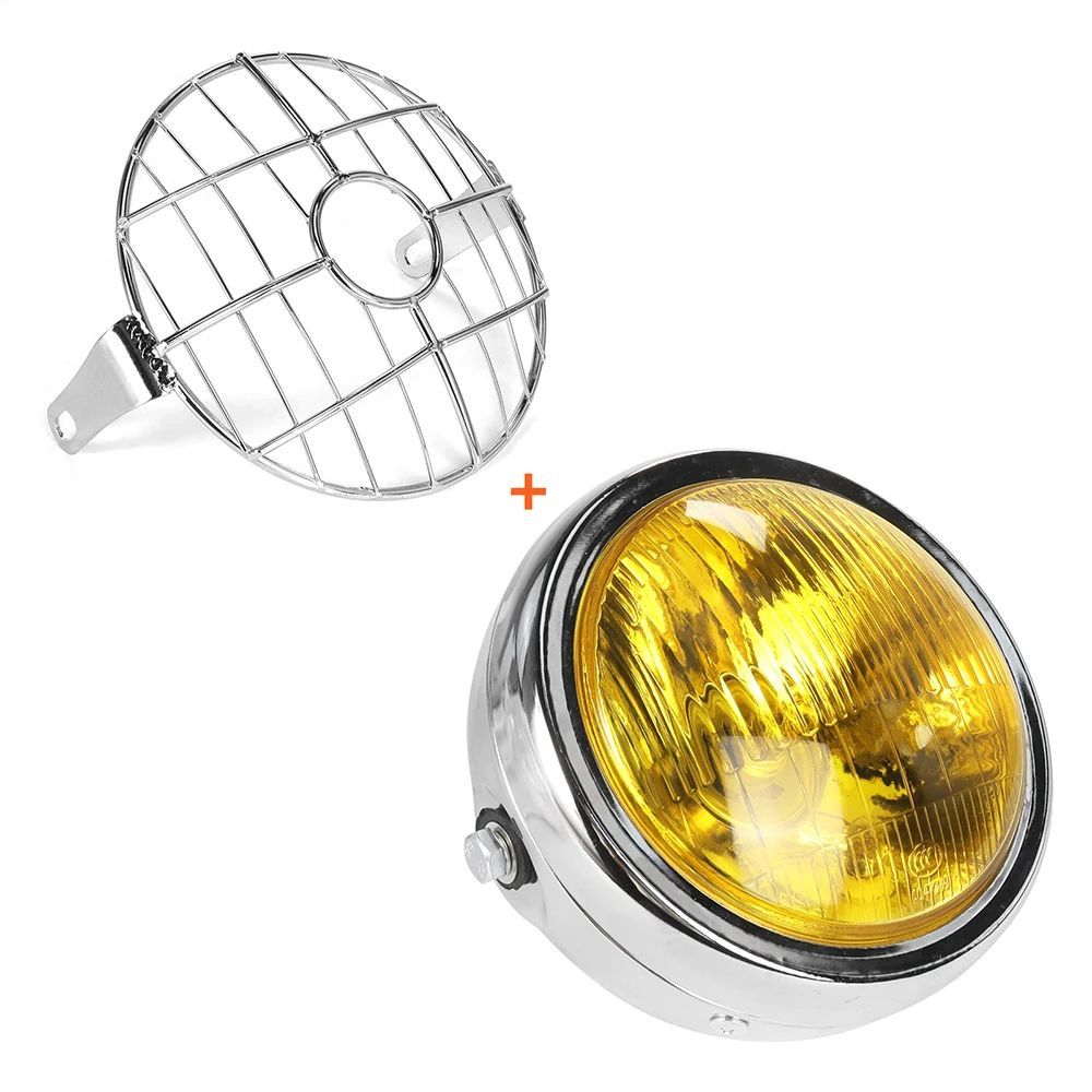 6.5'' FRONT MOTORCYCLE ROUND HEADLIGHT WITH MESH GRILL GUARD LAMP COVER PROTECTOR CAFE RACER CRUISER RETRO HEADLAMP 6.5'' FRONT MOTORCYCLE ROUND HEADLIGHT WITH MESH GRILL GUARD LAMP COVER PROTECTOR CAFE RACER CRUISER RETRO HEADLAMP