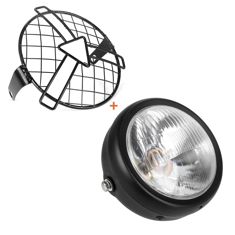 6.5'' FRONT MOTORCYCLE ROUND HEADLIGHT WITH MESH GRILL GUARD LAMP COVER PROTECTOR CAFE RACER CRUISER RETRO HEADLAMP 6.5'' FRONT MOTORCYCLE ROUND HEADLIGHT WITH MESH GRILL GUARD LAMP COVER PROTECTOR CAFE RACER CRUISER RETRO HEADLAMP