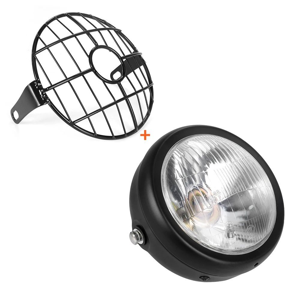 6.5'' FRONT MOTORCYCLE ROUND HEADLIGHT WITH MESH GRILL GUARD LAMP COVER PROTECTOR CAFE RACER CRUISER RETRO HEADLAMP 6.5'' FRONT MOTORCYCLE ROUND HEADLIGHT WITH MESH GRILL GUARD LAMP COVER PROTECTOR CAFE RACER CRUISER RETRO HEADLAMP