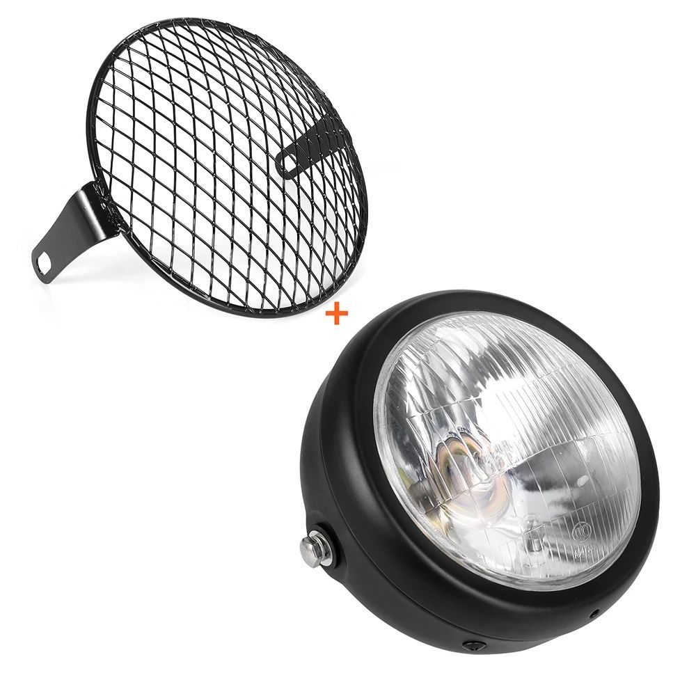6.5'' FRONT MOTORCYCLE ROUND HEADLIGHT WITH MESH GRILL GUARD LAMP COVER PROTECTOR CAFE RACER CRUISER RETRO HEADLAMP 6.5'' FRONT MOTORCYCLE ROUND HEADLIGHT WITH MESH GRILL GUARD LAMP COVER PROTECTOR CAFE RACER CRUISER RETRO HEADLAMP